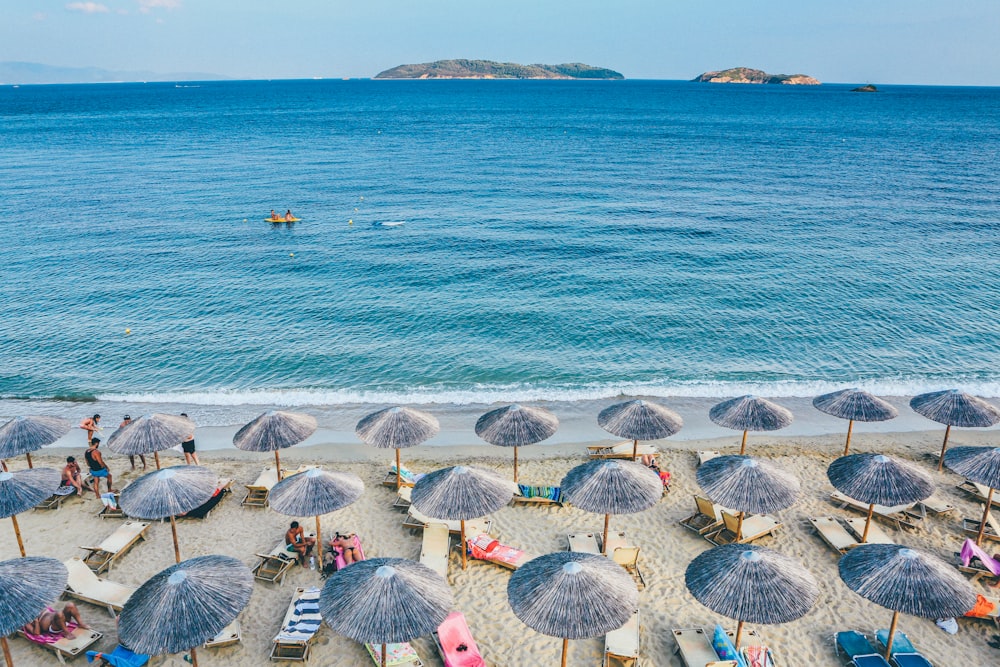 beach lounge on seashore facing the sea