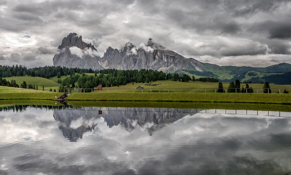 landscape photo of body of water near the field