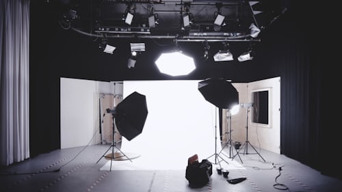 Camera studio setup for an Instagram ad.