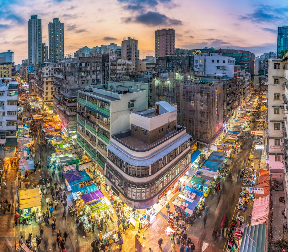 people walking along city streets