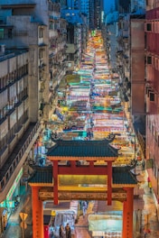 night market in the middle of houses