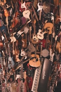 Volunteers organizing musical instruments in a community center.