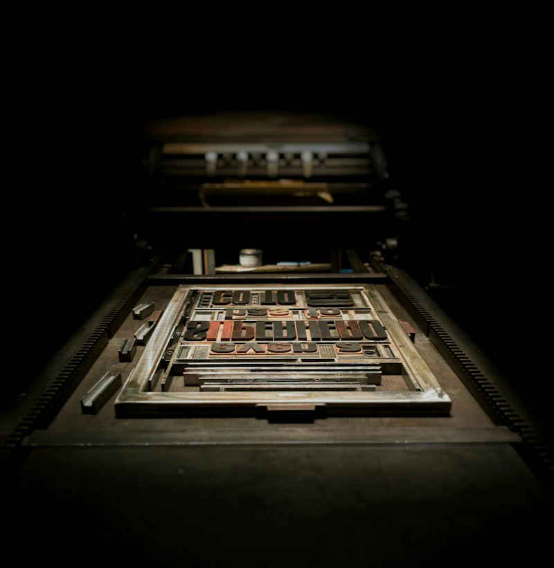 Ahşap harf kasasında dizilmiş metal ve ahşap letterpress harfleri