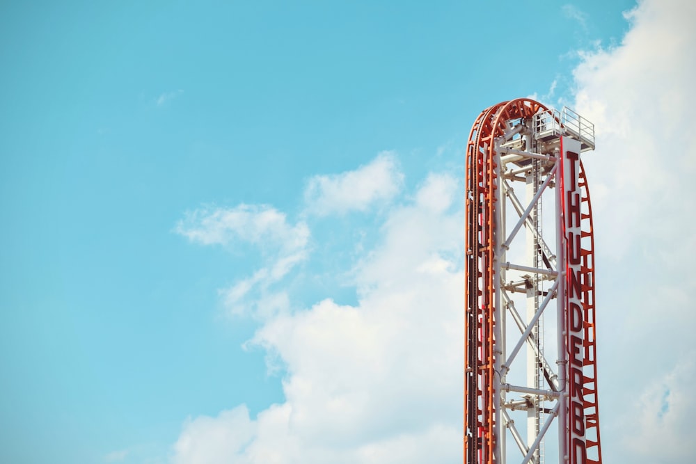 red and white Thunderbolt roller coaster ride