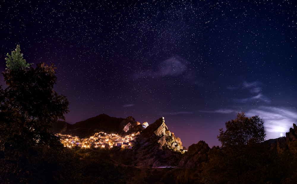brown mountain during nighttime