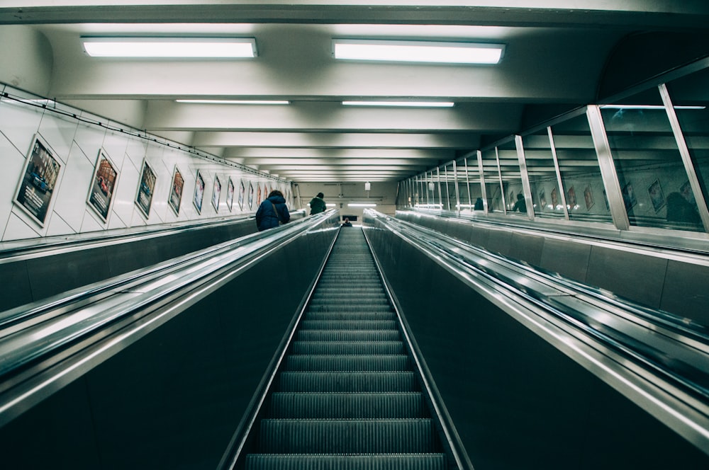 low angle photography of escalator