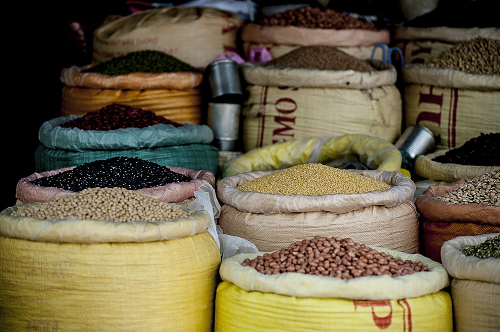 assorted food in sacks