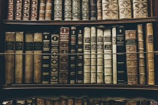 books filed on bookshelf