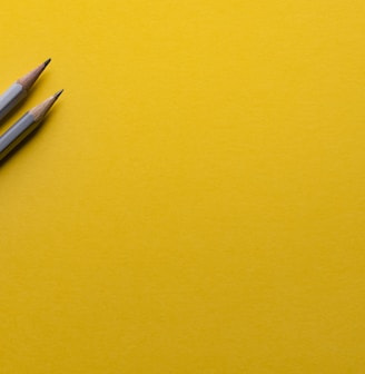 two gray pencils on yellow surface