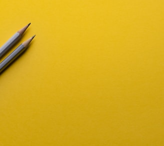 two gray pencils on yellow surface