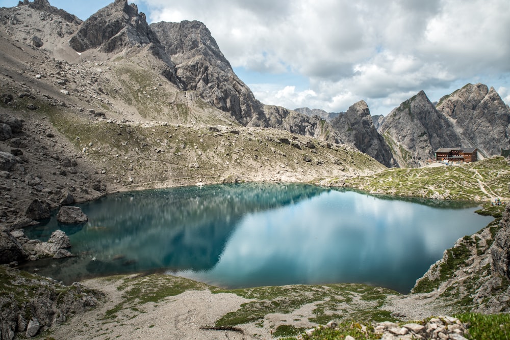 landscape photography of lake surrounded with mountains