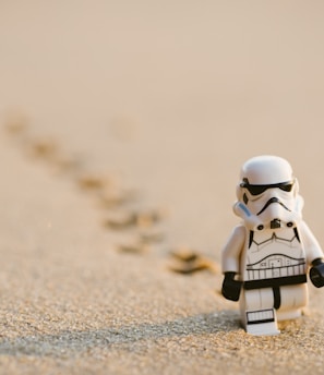 Stormtrooper minifigure walking on the sand