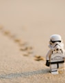 Stormtrooper minifigure walking on the sand