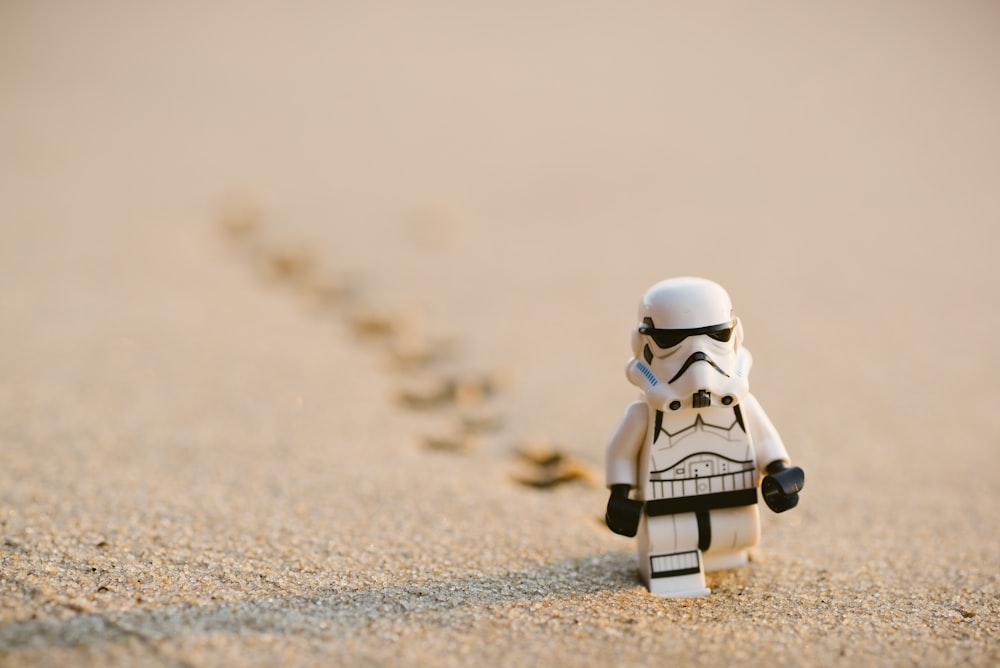 Stormtrooper minifigure walking on the sand