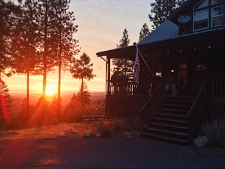 Sunset view from the cabin porch overlooking the valley below.