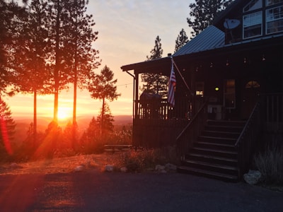 Sunset view from the cabin porch overlooking the valley below.