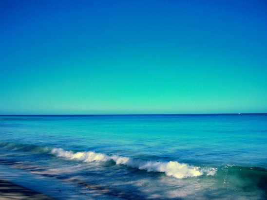 A serene ocean wave gently rolling towards the shore under a clear sky, symbolizing new beginnings.