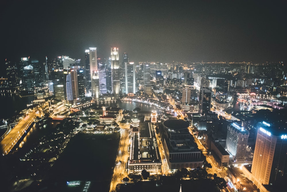 aerial photo of city at night