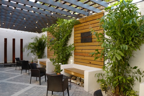 Outdoor patio space revitalized with natural materials and inviting seating arrangements.
