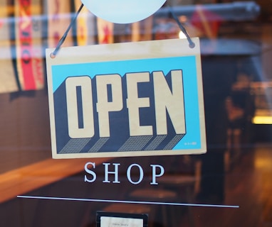 gray and blue Open signage