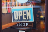 gray and blue Open signage