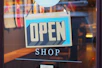 gray and blue Open signage