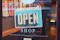 gray and blue Open signage