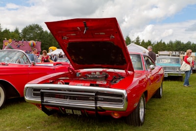 A crowd enjoying a classic car show.