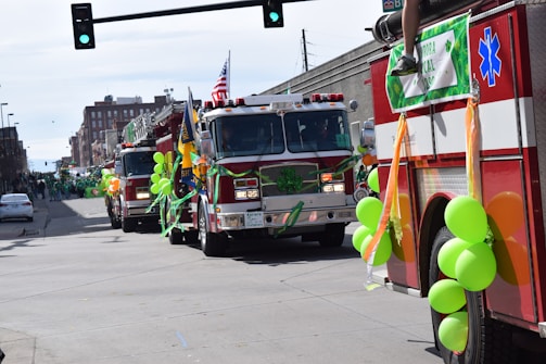 Fire trucks lined up ready for a local parade