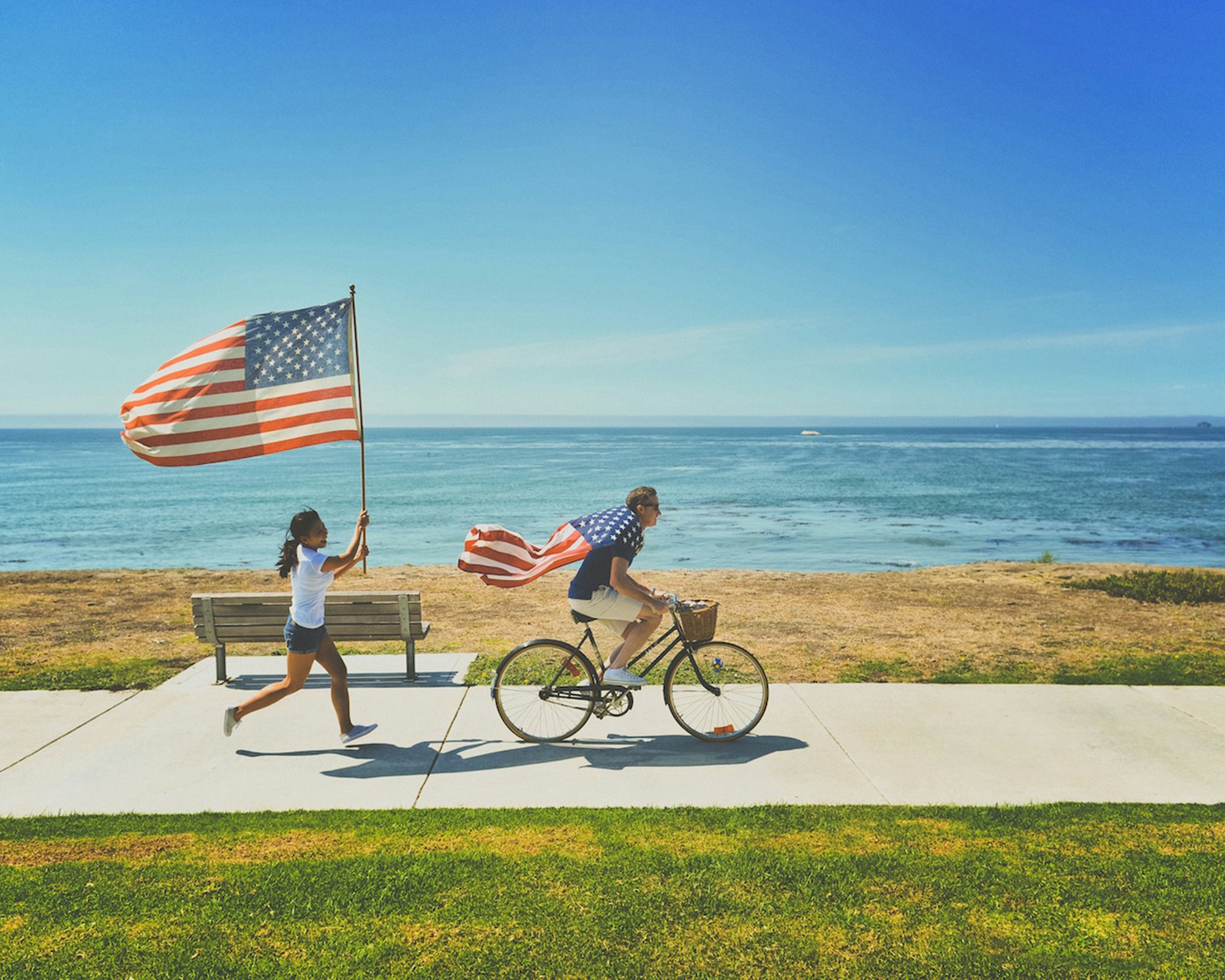 People with US flags