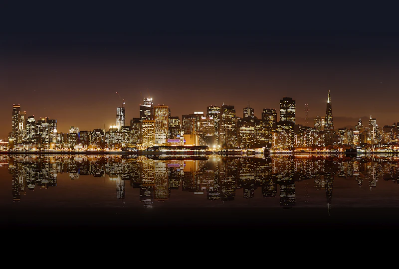 Aerial view of buildings during night time