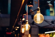selective focus of lighted light bulbs