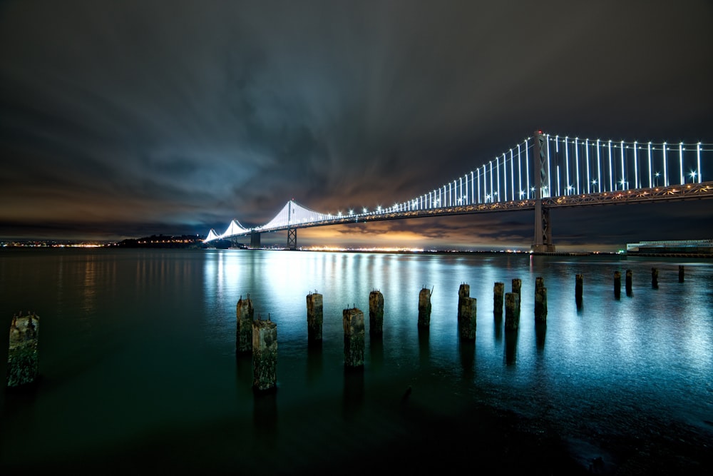 photo of suspension bridge during nighttime