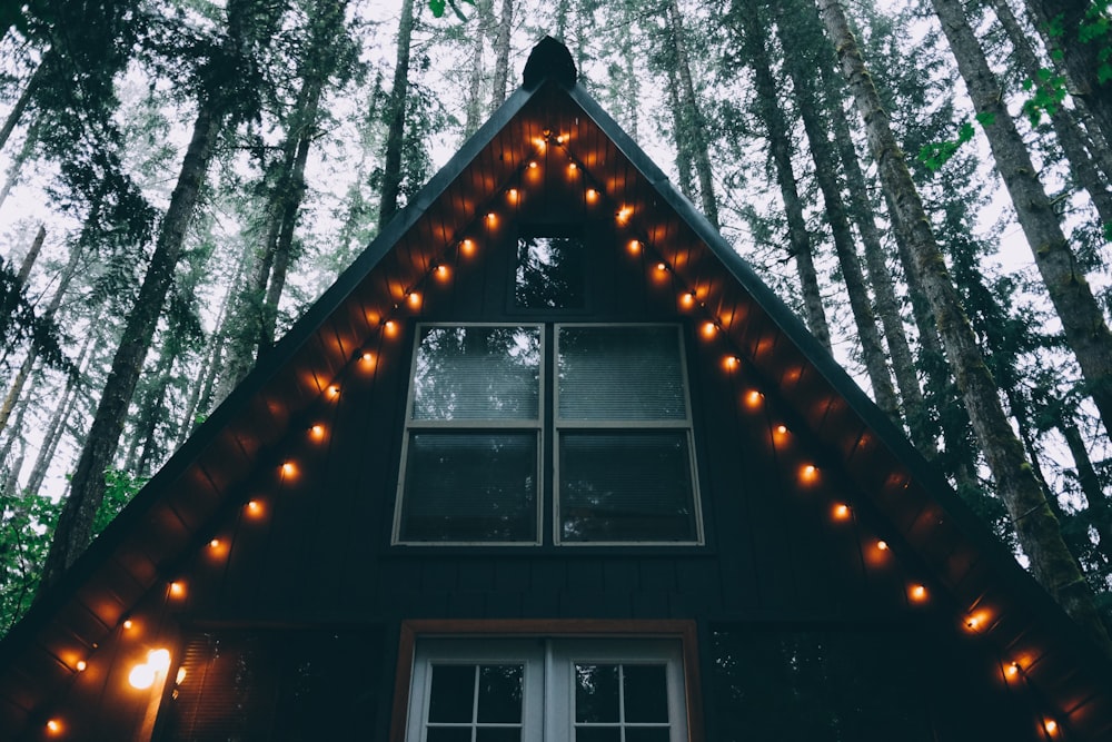 house with string lights