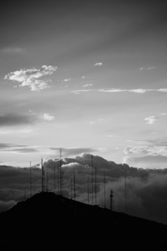 A historical photo of nuclear missile silos at dawn.