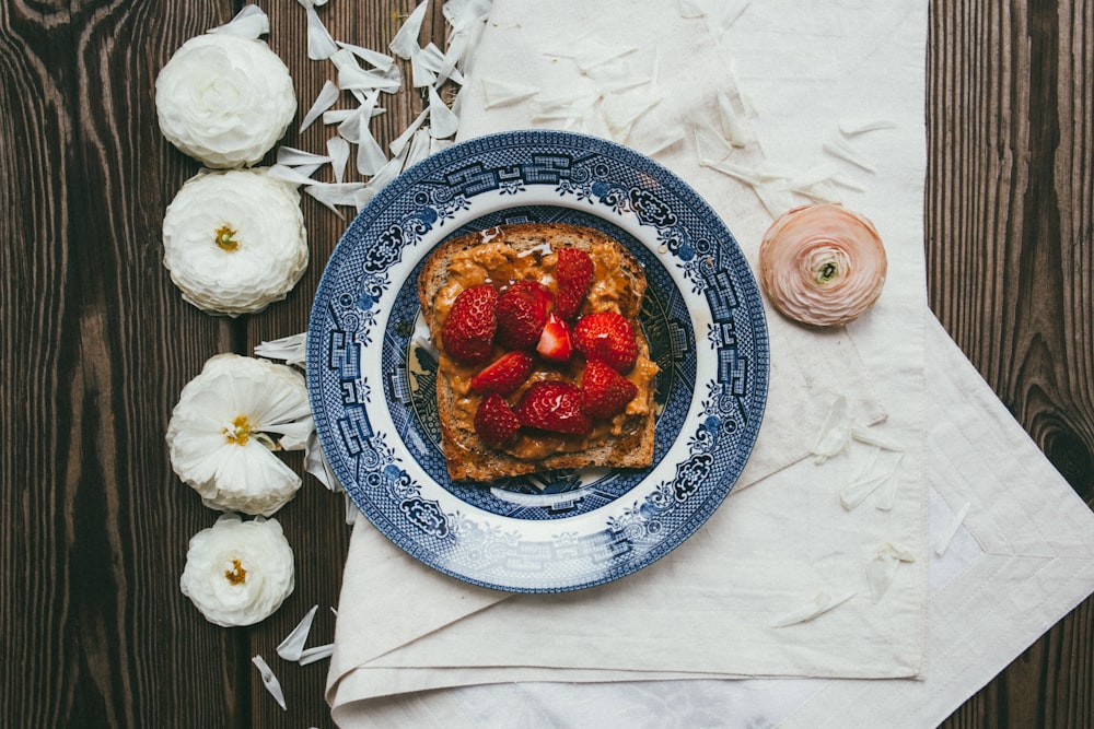 strawberry serve on blue plate