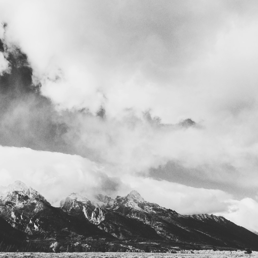 grayscale photography of mountain