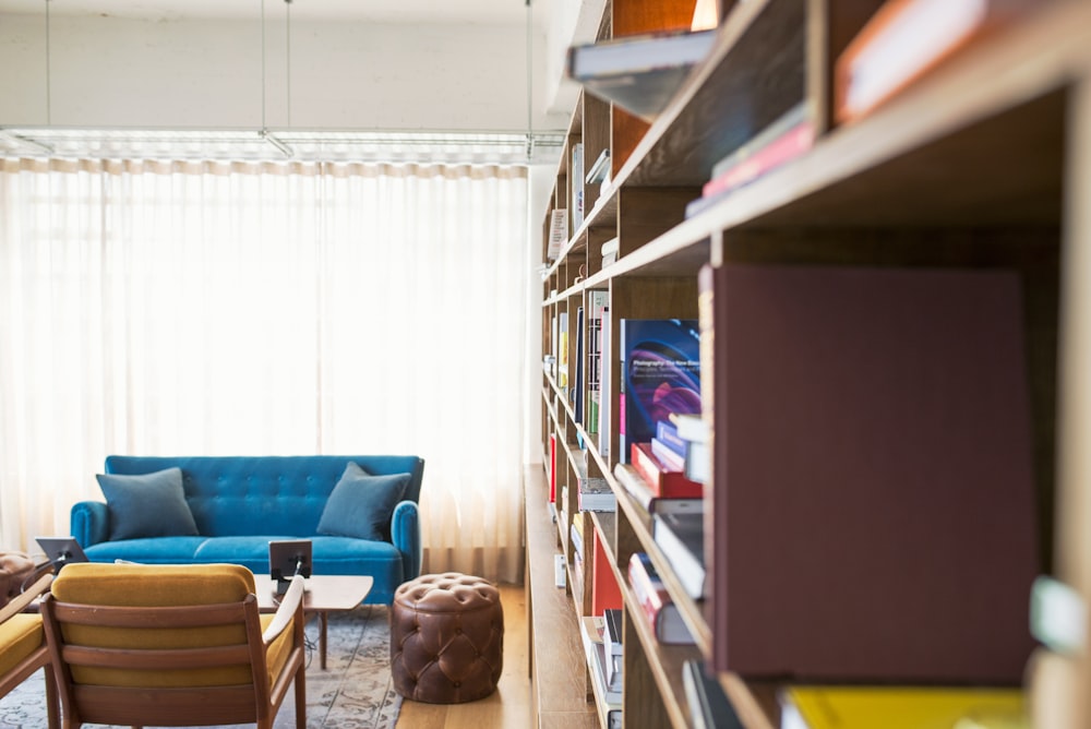 book filled wooden cabinet