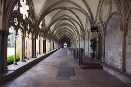 person in black jacket walking on hallway in Salisbury Cathedral United Kingdom