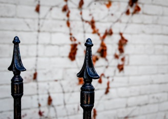 Close-up of sturdy iron fence posts anchored in concrete bases