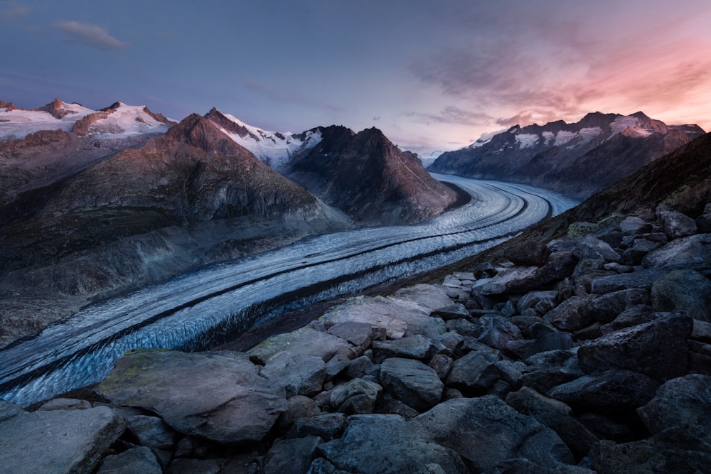 aerial photography of mountain and river