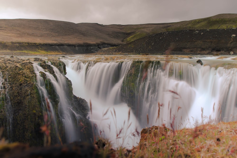 long exposure photography of waterfalls