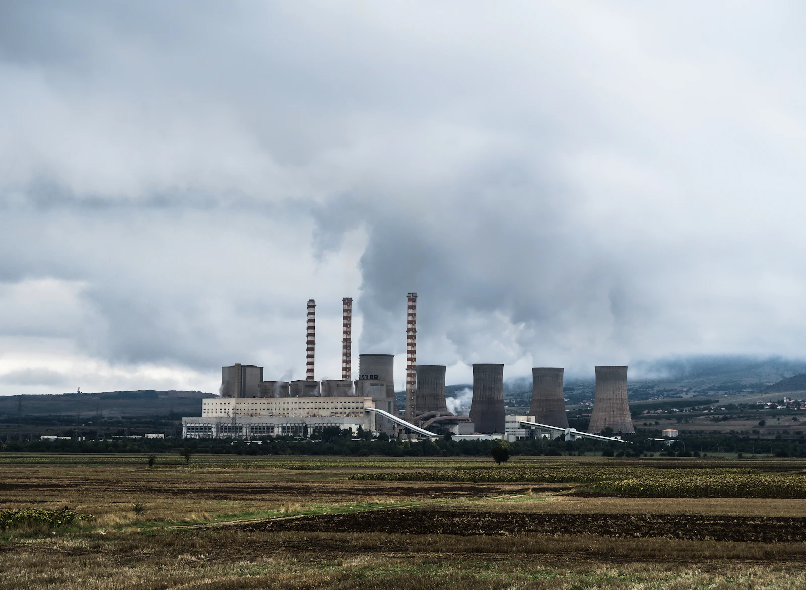Power generation facility at dusk