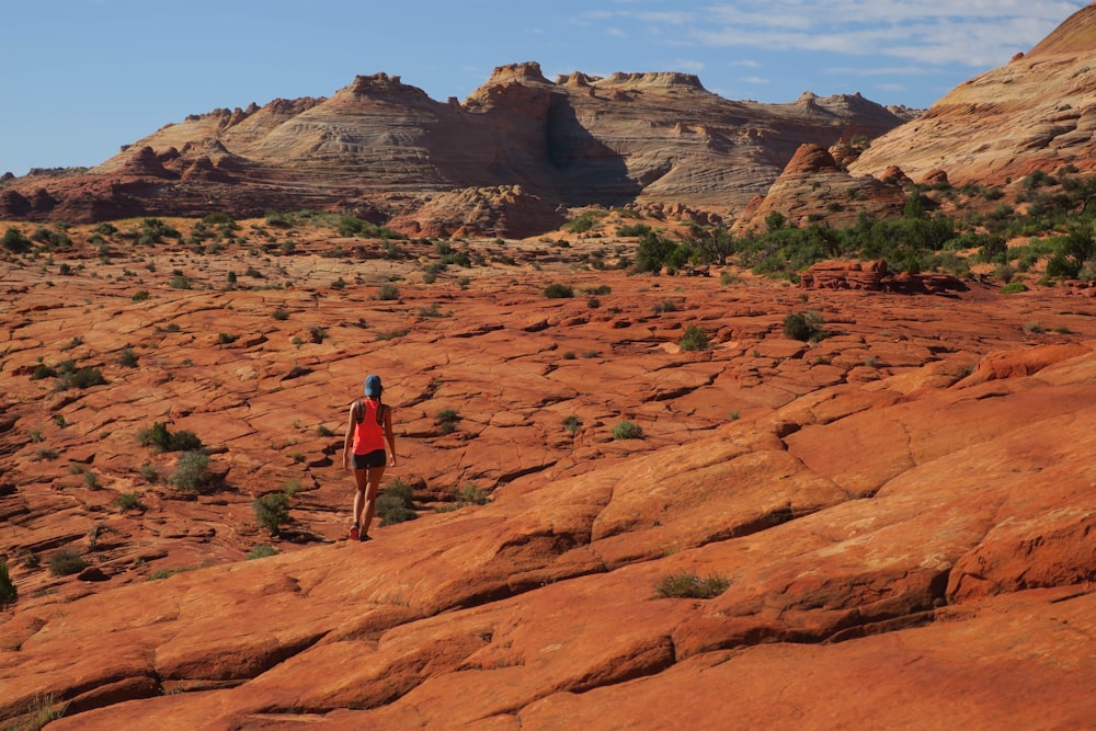 person walking on brown mountain during daytime