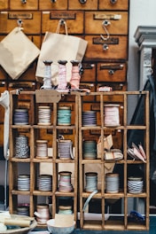 assorted threads on rack