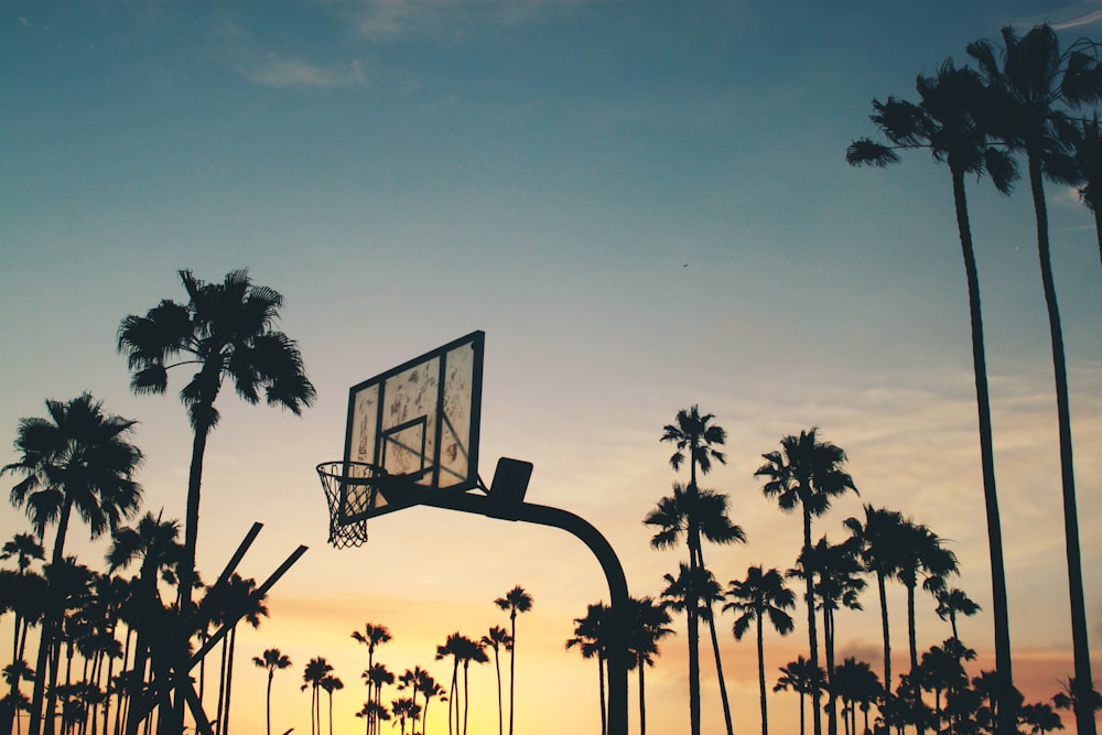 silhouette photo of basketball system
