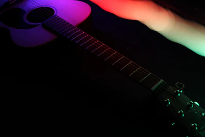 Close-up of zxoe’s distorted guitar with glitchy light trails in the background.