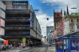 Street scene showing nearby shops and cafes in the lively Ottakring neighborhood.