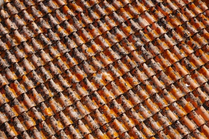 orange-and-black roof shingles