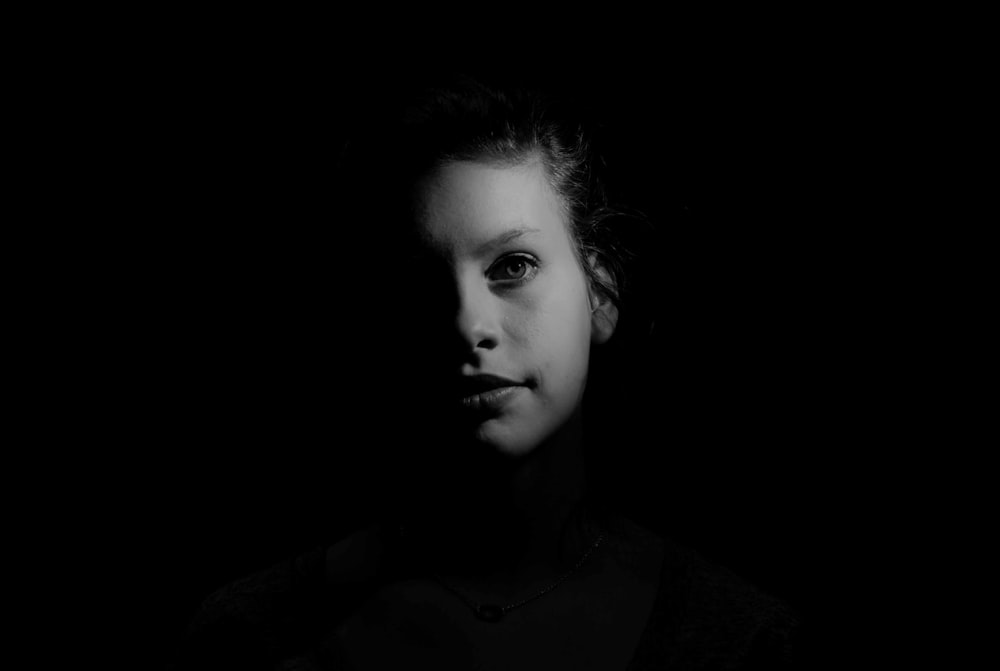 grayscale photography of woman